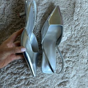 Sliver Metallic Slingback Heels